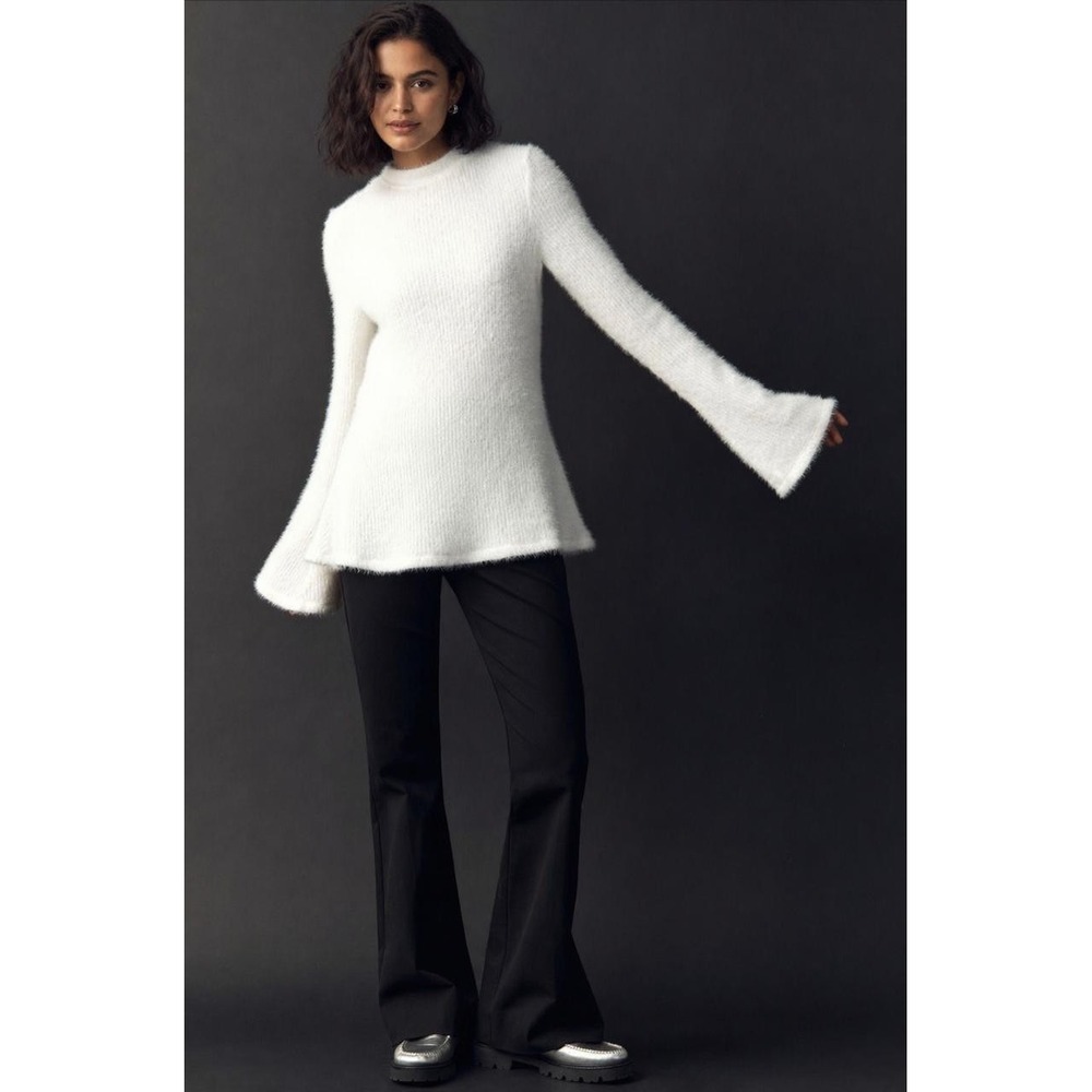 ANTHROPOLOGIE MAEVE New Women's Tie Back Bell-Sleeve Top Blouse SMALL Ivory